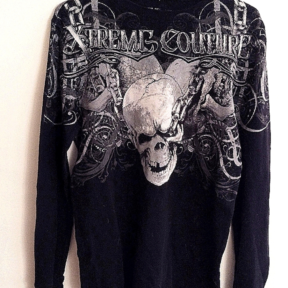 Men's Large Xtreme Couture Black Thermal Skull Shirt